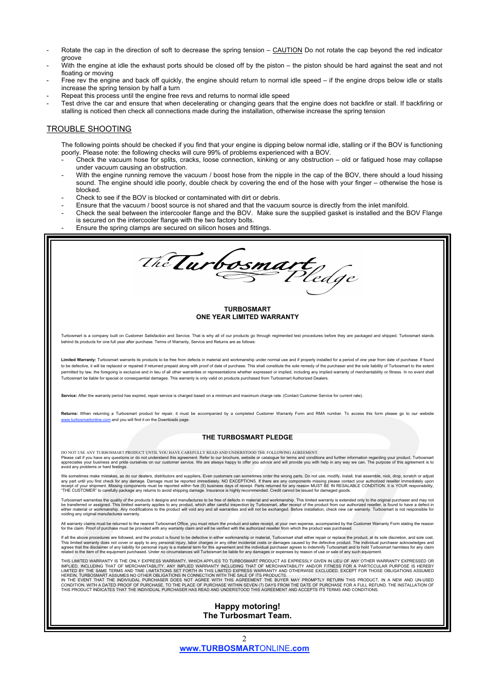 Turbosmart BLOW OFF VALVES - Dual Port – Kompact User Manual | Page 2 / 2