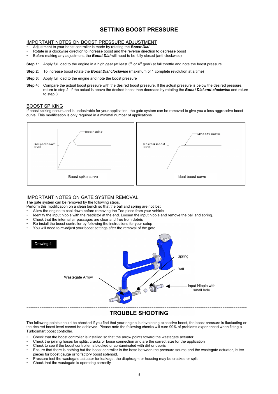 Setting boost pressure, Trouble shooting | Turbosmart BOOST CONTROLLERS - In-Cabin User Manual | Page 3 / 4