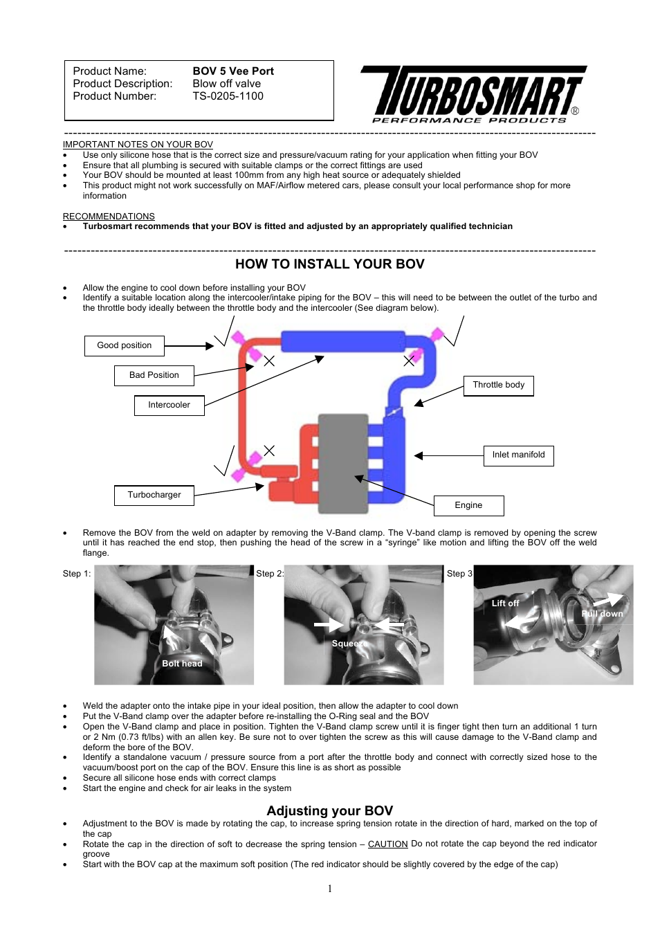 Turbosmart BLOW OFF VALVES - Vee Port – Universal User Manual | 2 pages
