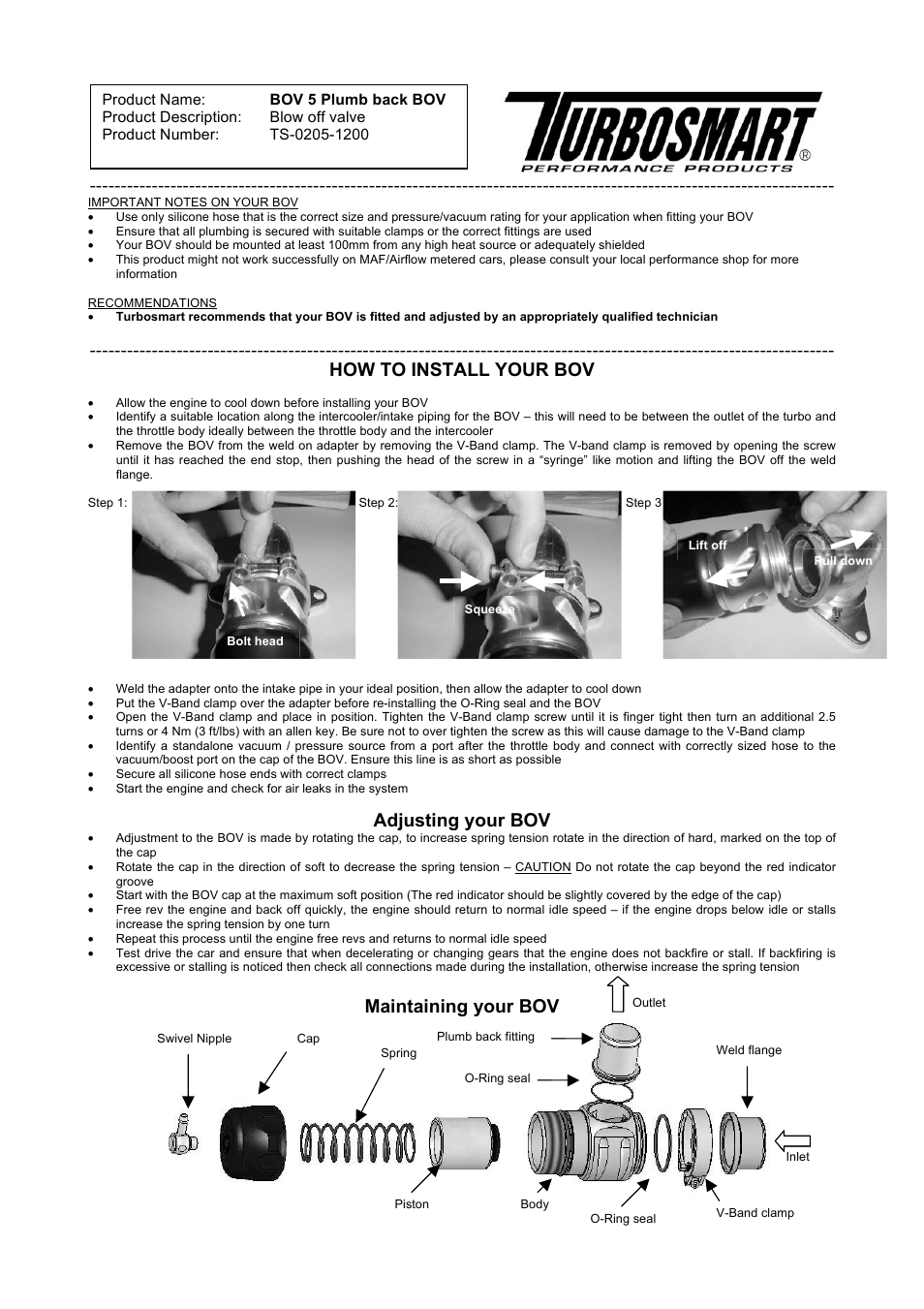 Turbosmart BLOW OFF VALVES - Plumb Black – Universal User Manual | 2 pages