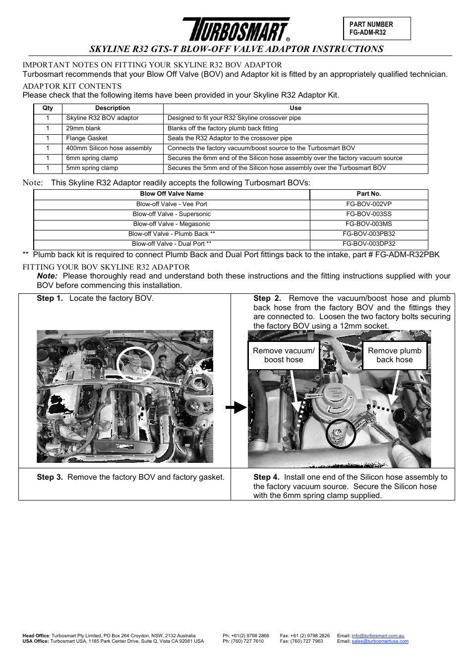 Turbosmart BOV ADAPTERS - Nissan Skyline R32 User Manual | 4 pages