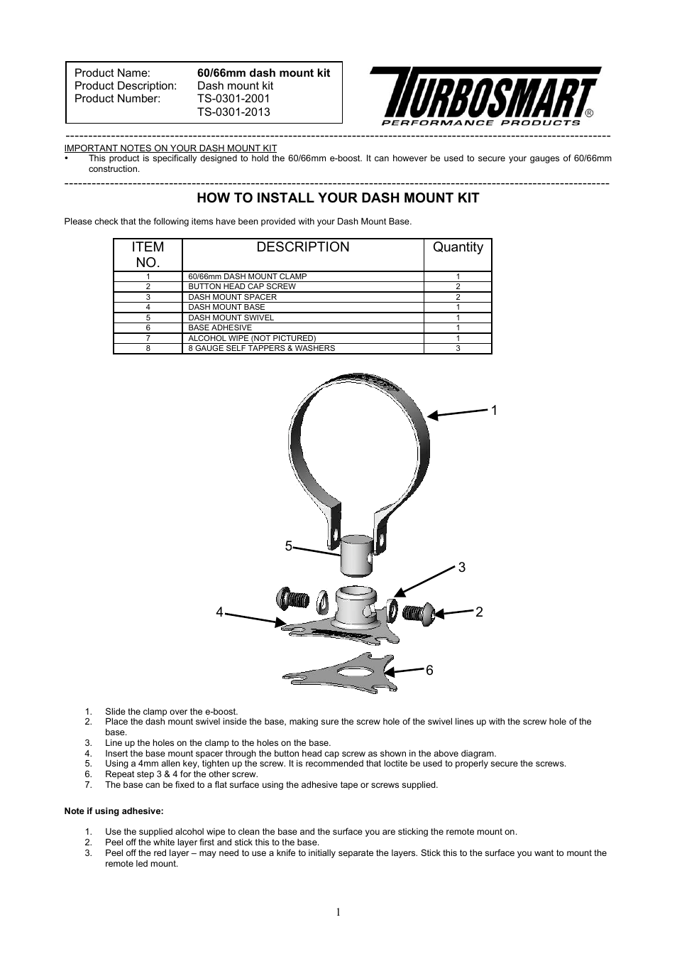 Turbosmart BOOST CONTROLLERS – ELECTRONIC - Dash_Windshield Mounting Bracket for e-Boost2 User Manual | 2 pages