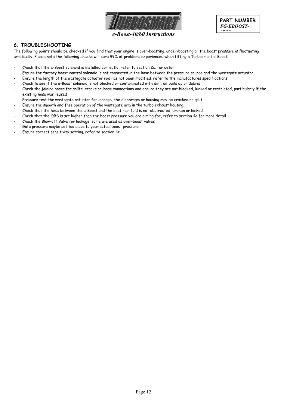 E-boost-40/60 instructions | Turbosmart BOOST CONTROLLERS – ELECTRONIC - e-Boost1 (2002-05) – Complete User Manual User Manual | Page 12 / 13