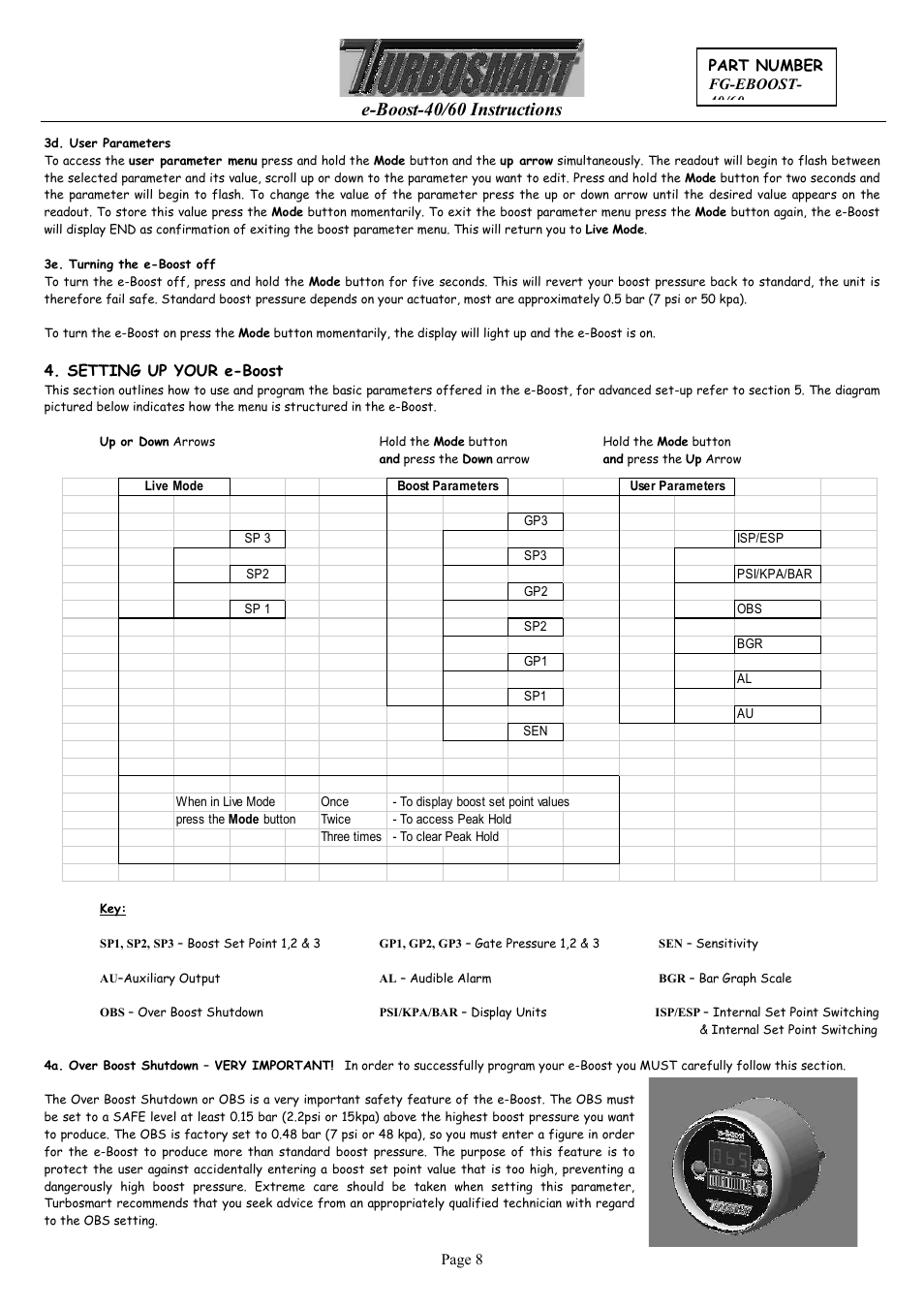 E-boost-40/60 instructions | Turbosmart BOOST CONTROLLERS – ELECTRONIC - e-Boost1 (2002-05) – Complete User Manual User Manual | Page 8 / 13