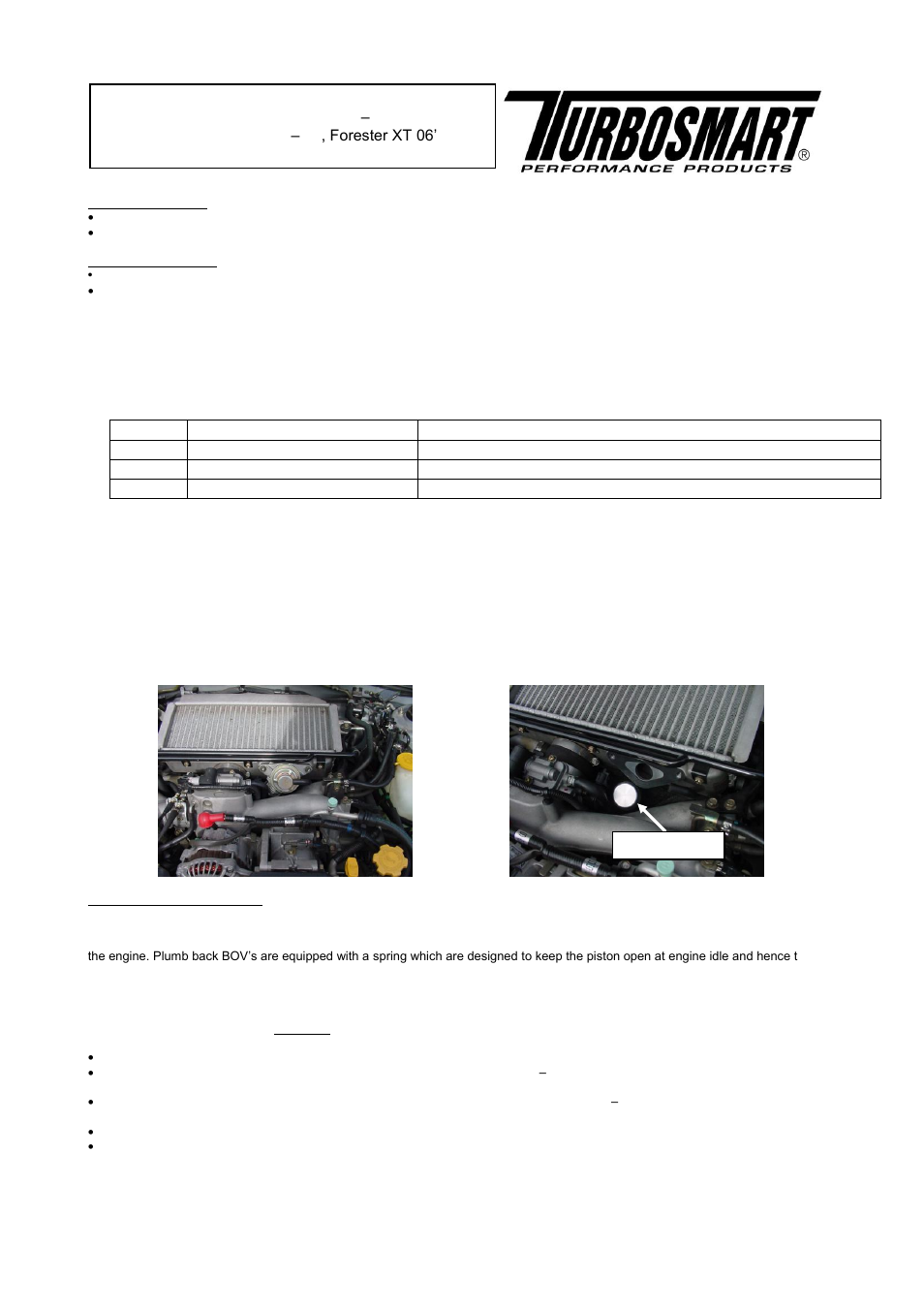 Turbosmart BLOW OFF & BYPASS VALVE KITS - Vee Port PRO for Subaru WRX (01-07), STI (01-08), Forester XT (06) User Manual | 3 pages