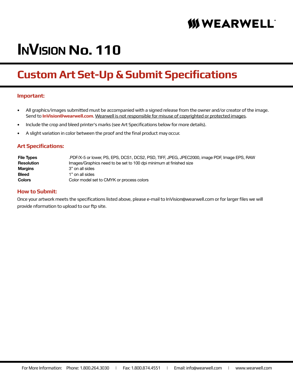 Wearwell 110-SM INVISION WITH SMOOTH SURFACE PATTERN - InVision Artwork and Submission Instructions User Manual | 1 page