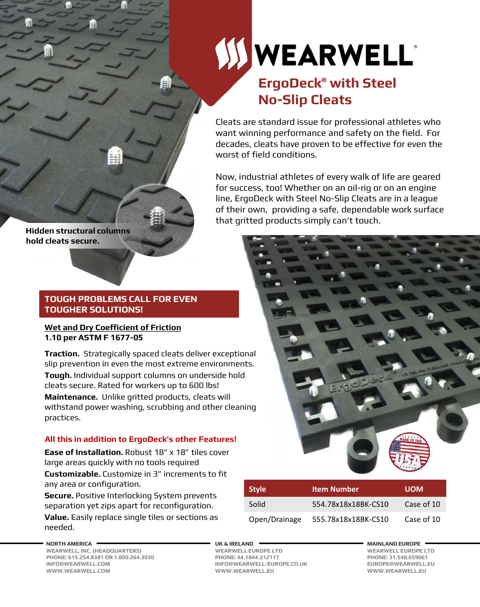 Wearwell 553 ERGODECK WITH INTEGRATED NO-SLIP CLEATS- OPEN - Product Sheet User Manual | 1 page