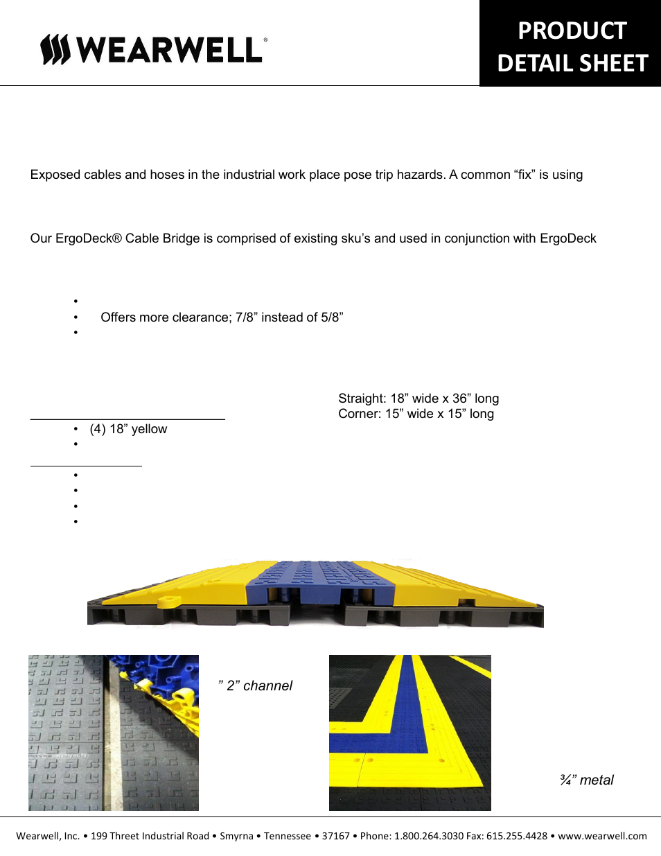 Wearwell 560 ERGODECK CABLE BRIDGE - CORNER - Product Sheet User Manual | 1 page