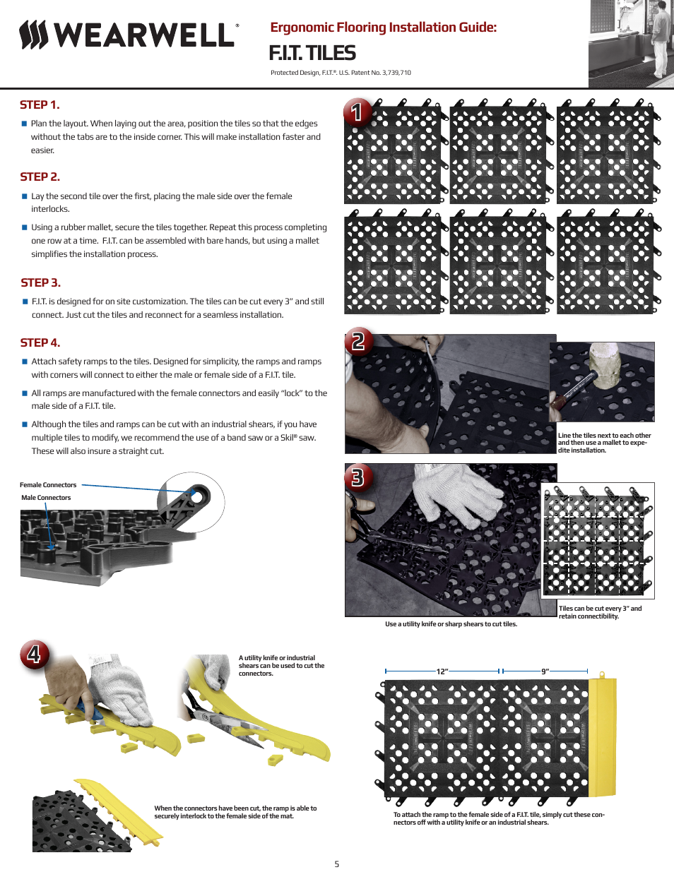 F.i.t. tiles, Ergonomic flooring installation guide, Step 1 | Step 2, Step 3, Step 4 | Wearwell 558 ERGODECK COMFORT OPEN - Installation Guide User Manual | Page 5 / 6