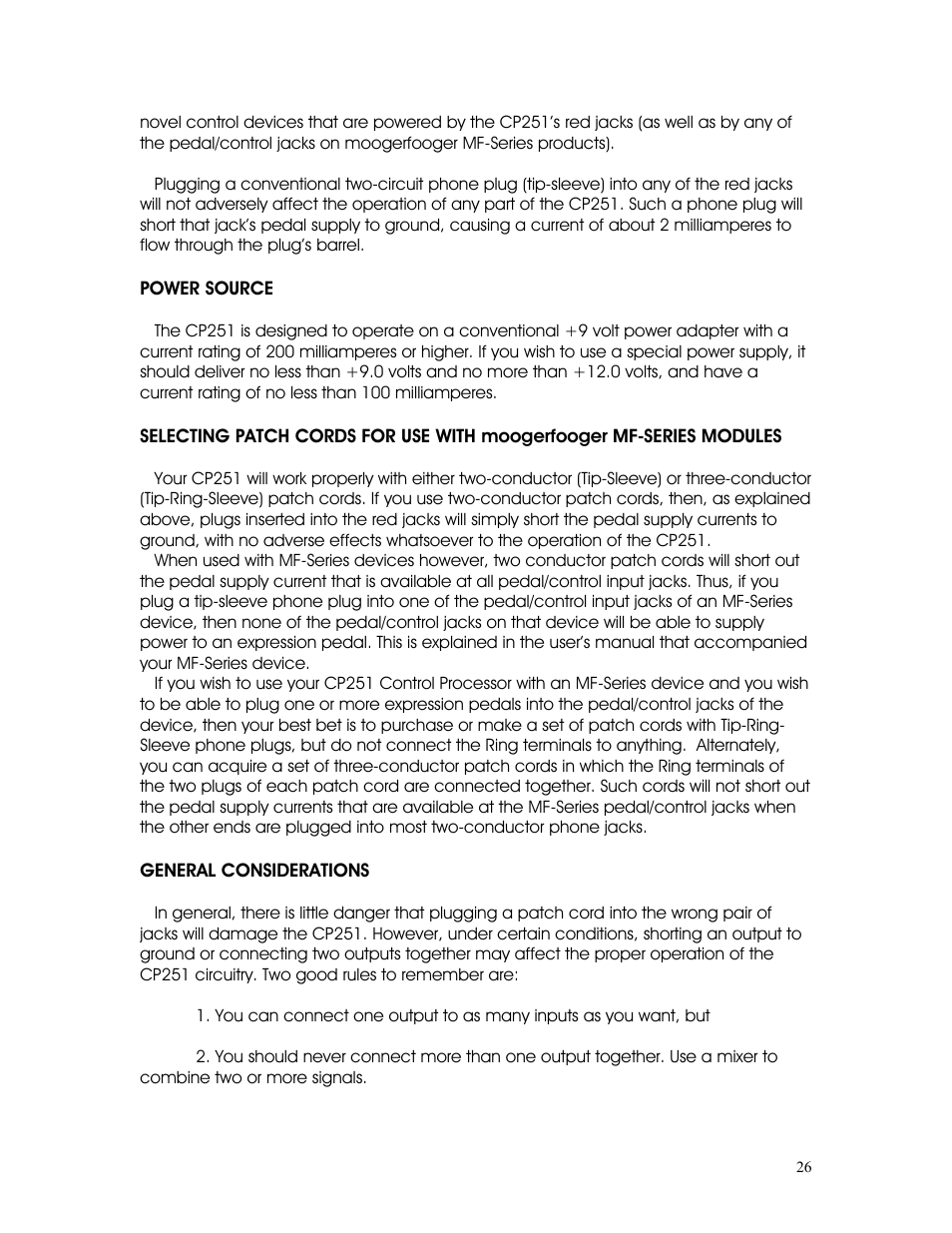 Moog Music CP-251 Moogerfooger Control Processor User Manual | Page 26 / 27