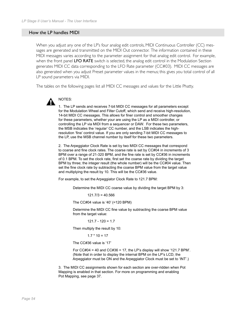How the lp handles midi | Moog Music Little Phatty Stage II User Manual | Page 52 / 76