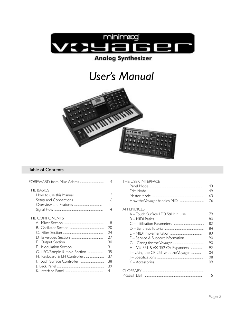 Moog Music Minimoog Voyager Performer Edition User Manual | 116 pages