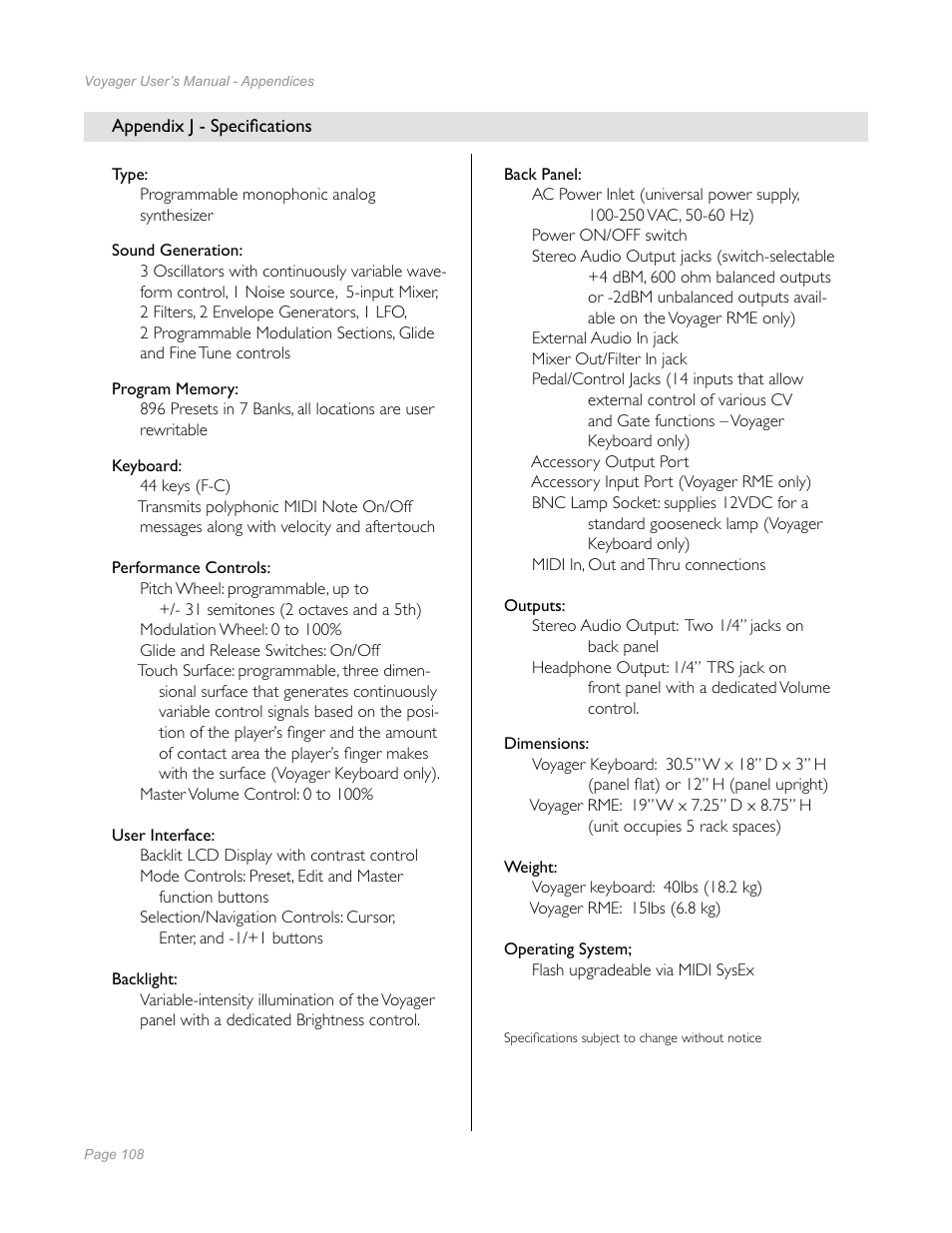 Moog Music Minimoog Voyager Performer Edition User Manual | Page 106 / 116