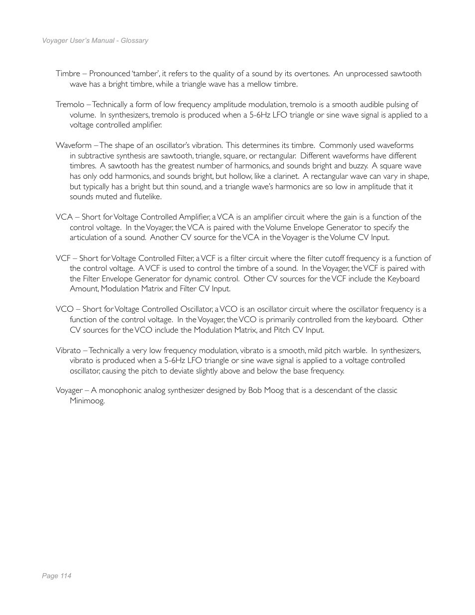 Moog Music Minimoog Voyager Performer Edition User Manual | Page 112 / 116