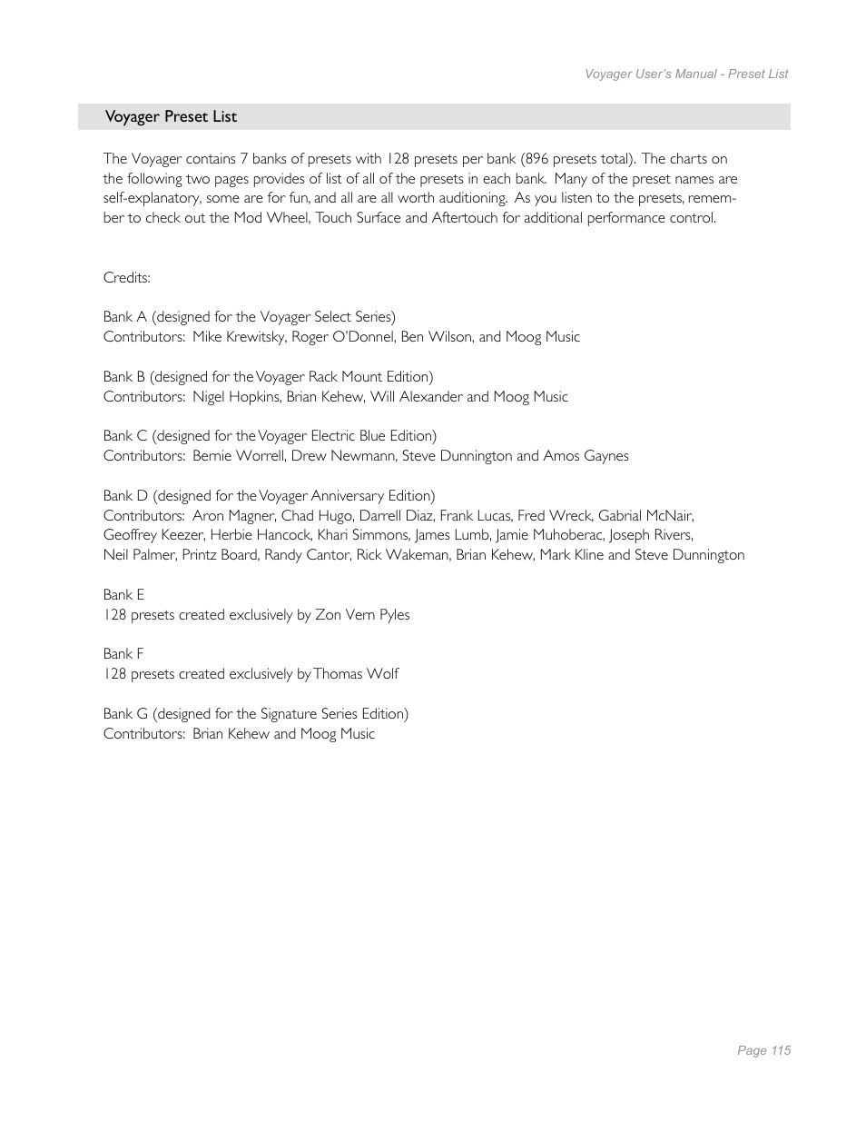 Moog Music Minimoog Voyager Performer Edition User Manual | Page 113 / 116