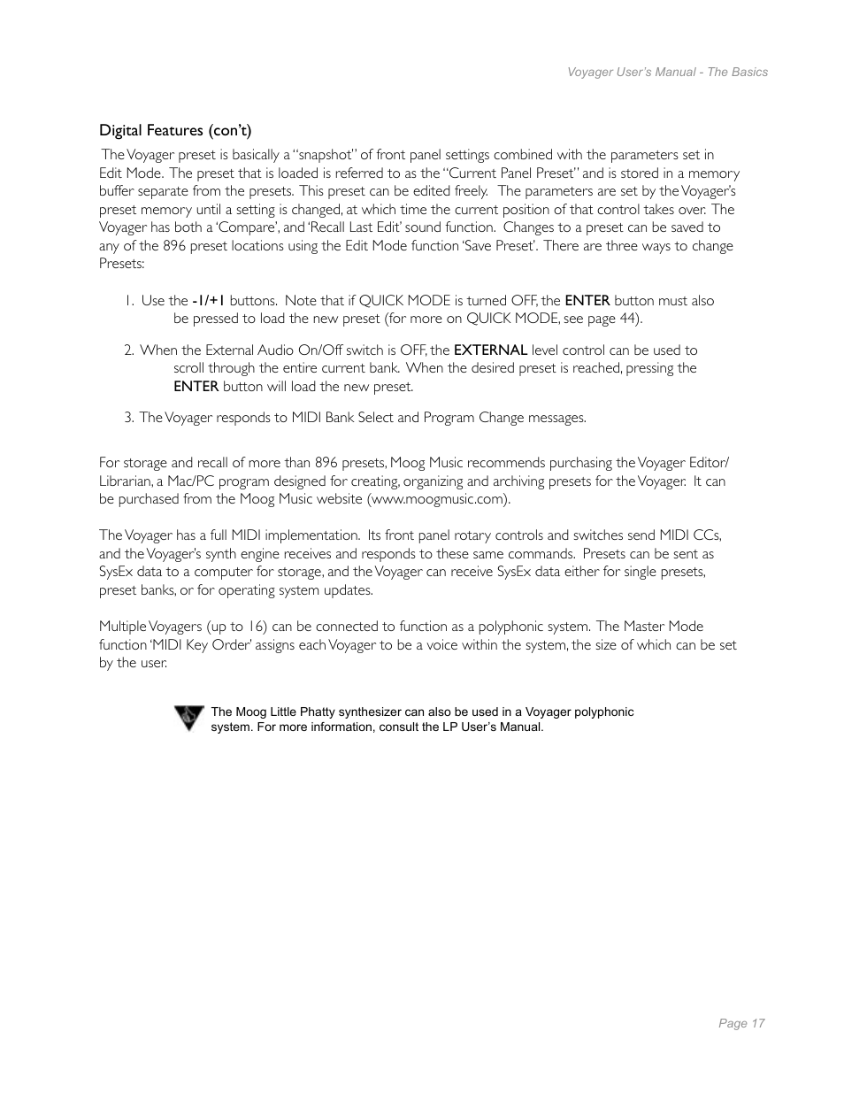 Moog Music Minimoog Voyager Performer Edition User Manual | Page 15 / 116