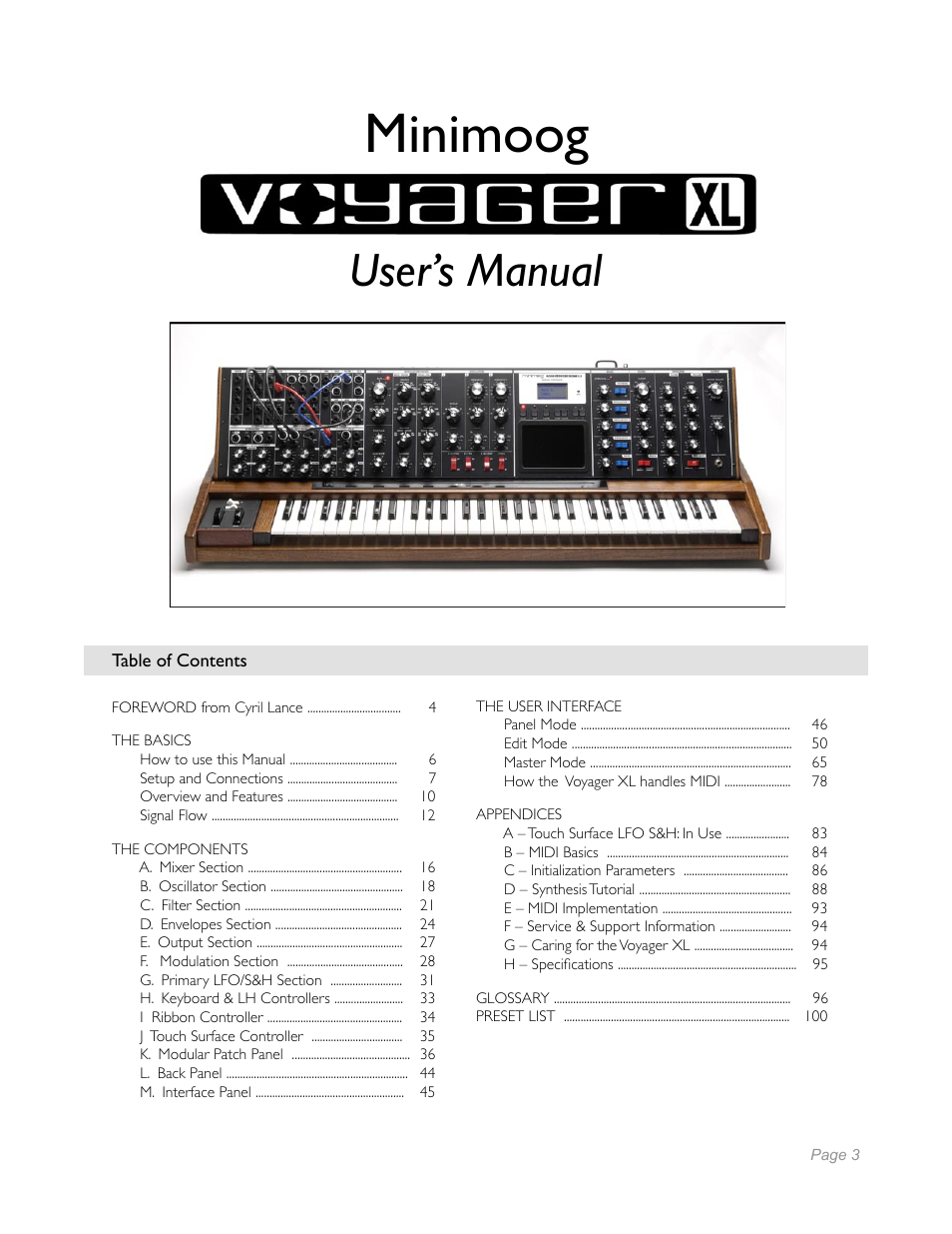 Moog Music Minimoog Voyager XL User Manual | 100 pages