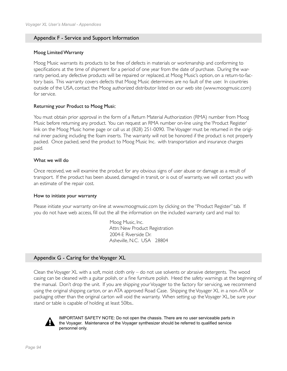 Moog Music Minimoog Voyager XL User Manual | Page 92 / 100