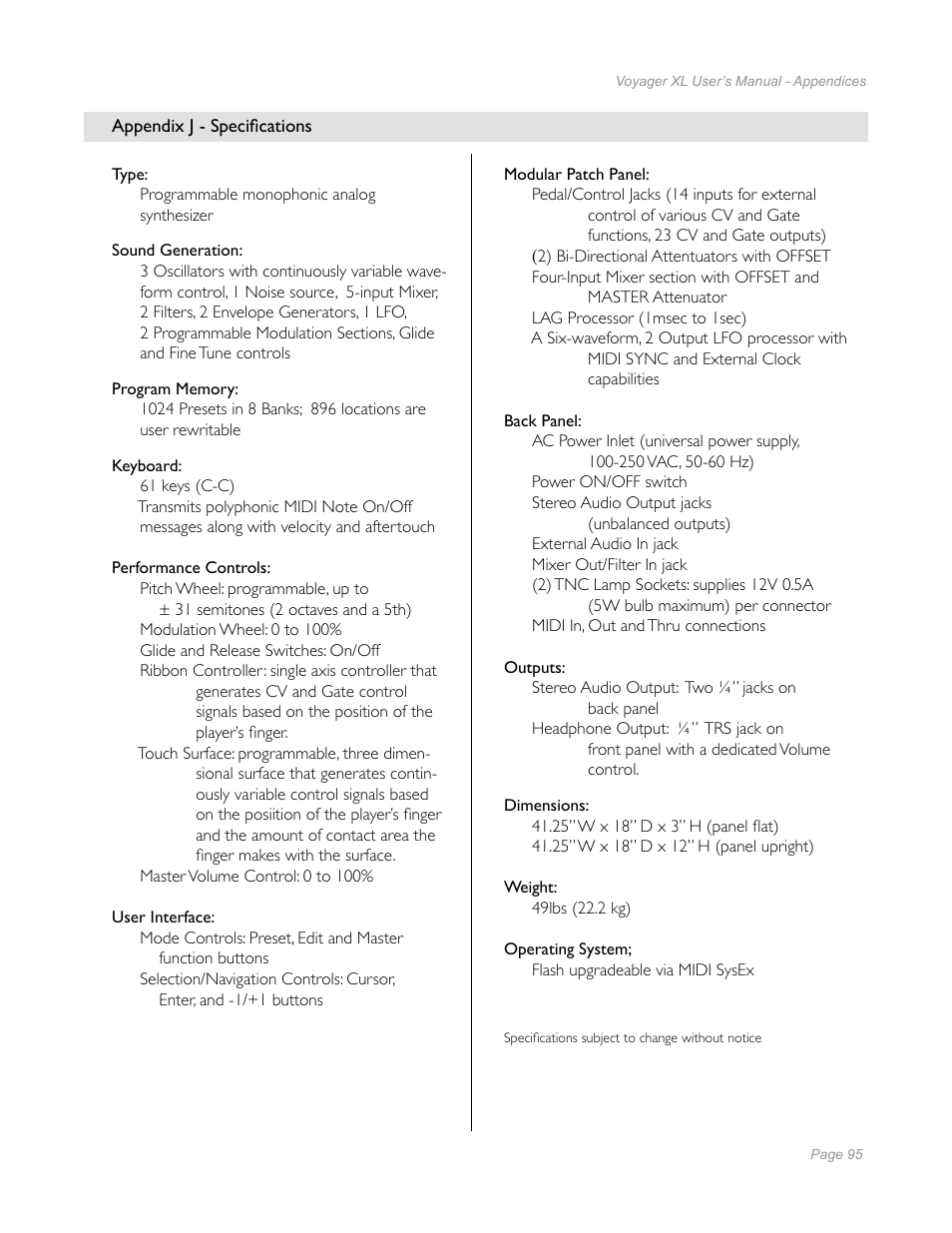 Moog Music Minimoog Voyager XL User Manual | Page 93 / 100