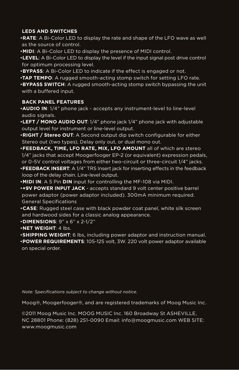 Moog Music MF-108M Cluster Flux User Manual | Page 20 / 20