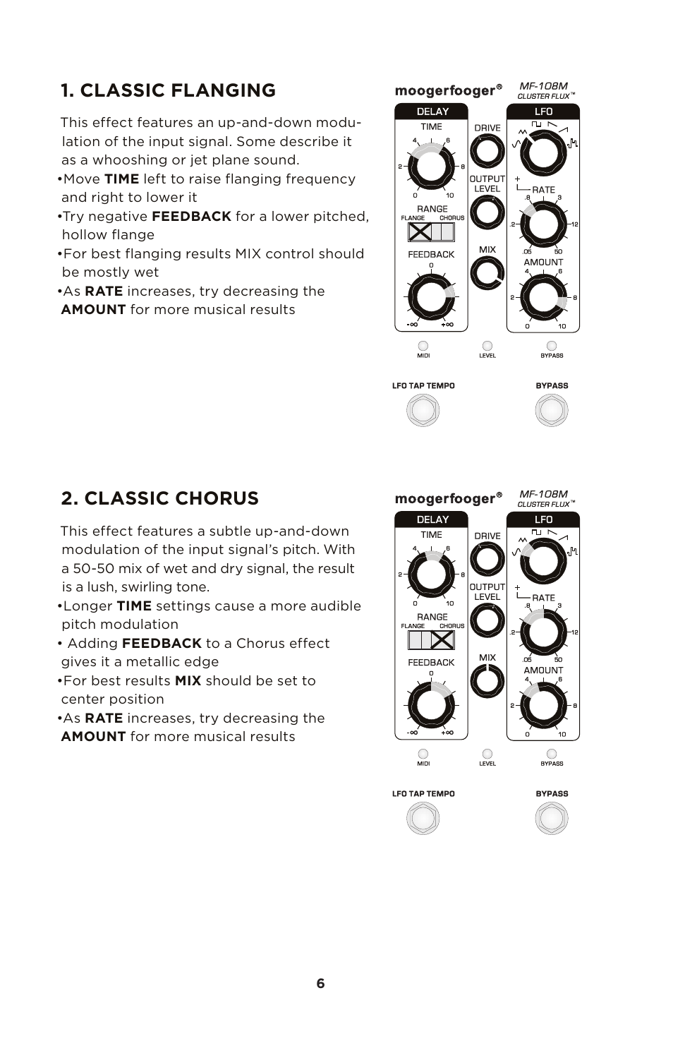 Classic flanging, Classic chorus | Moog Music MF-108M Cluster Flux User Manual | Page 6 / 20