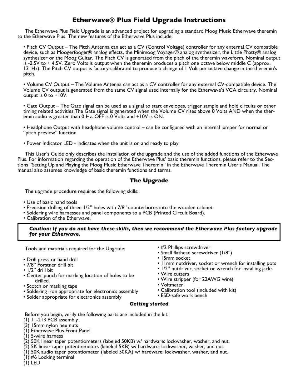 Moog Music Etherwave Plus Kit (Upgrade Instructions) User Manual | 12 pages