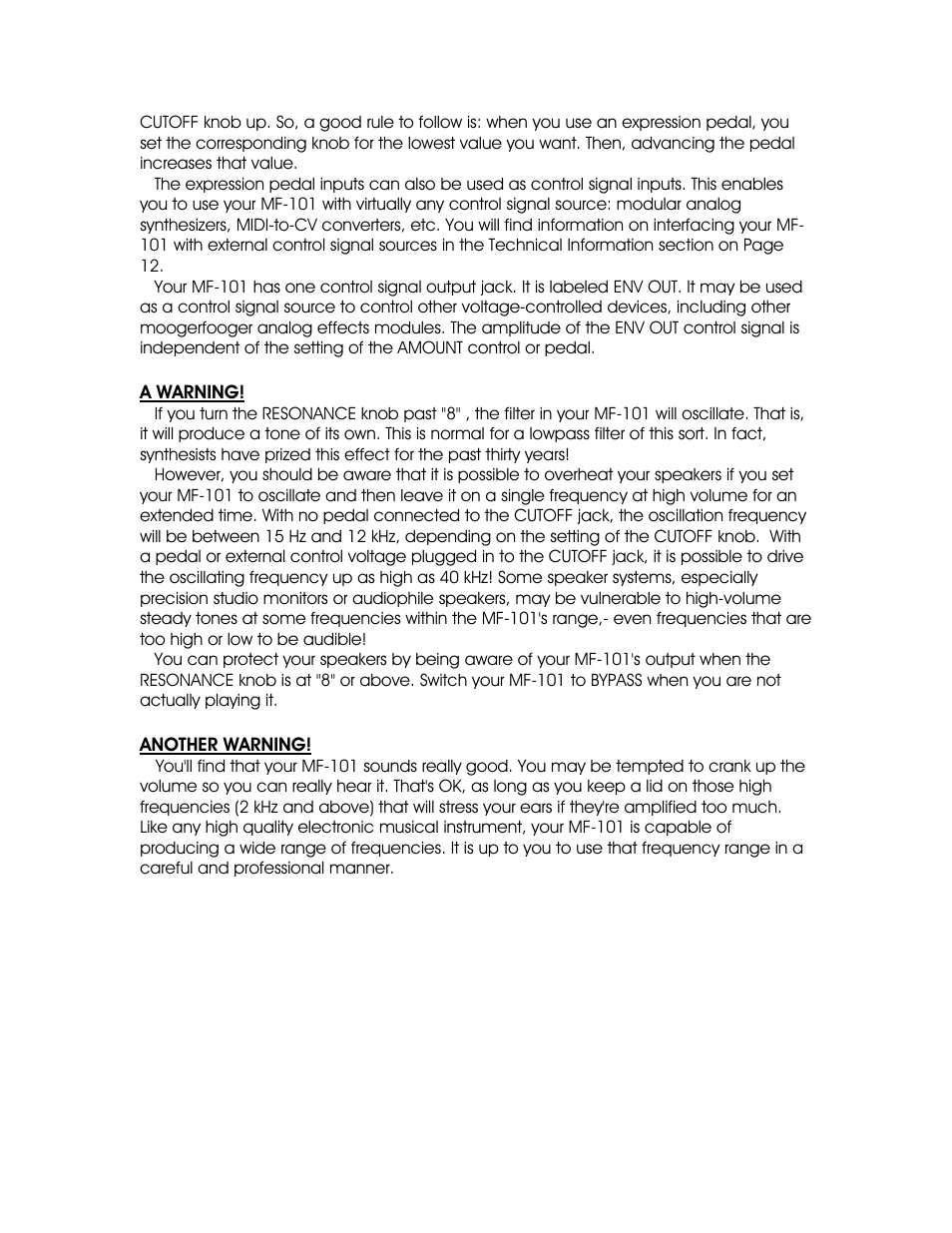 Moog Music MF-101 Lowpass Filter User Manual | Page 8 / 14