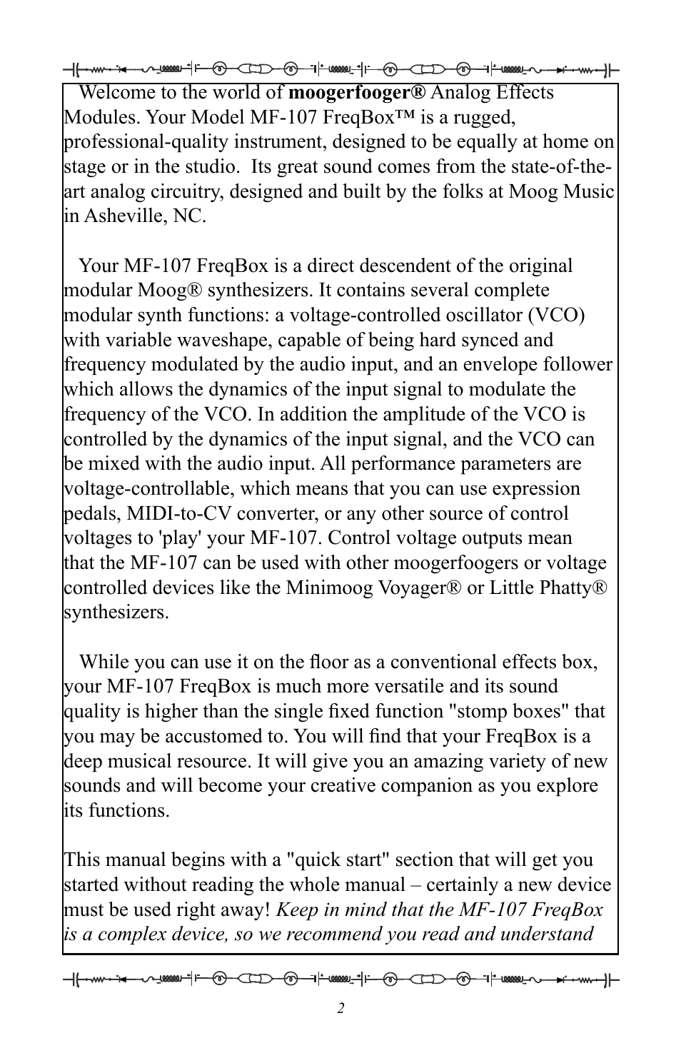 Moog Music MF-107 FreqBox User Manual | Page 2 / 28