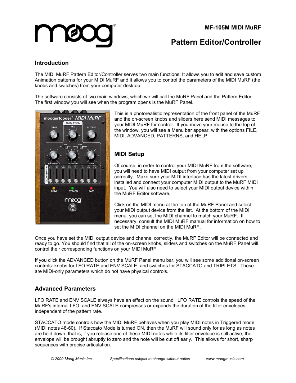 Moog Music MF-105M MIDI MuRF (Pattern Editor Manual) User Manual | 4 pages