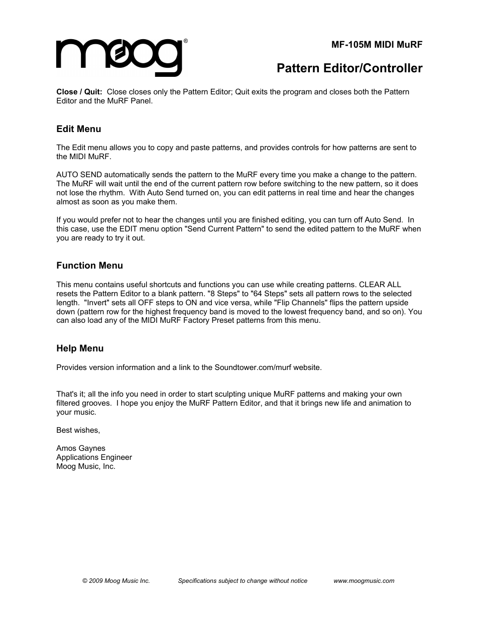 Pattern editor/controller | Moog Music MF-105M MIDI MuRF (Pattern Editor Manual) User Manual | Page 4 / 4