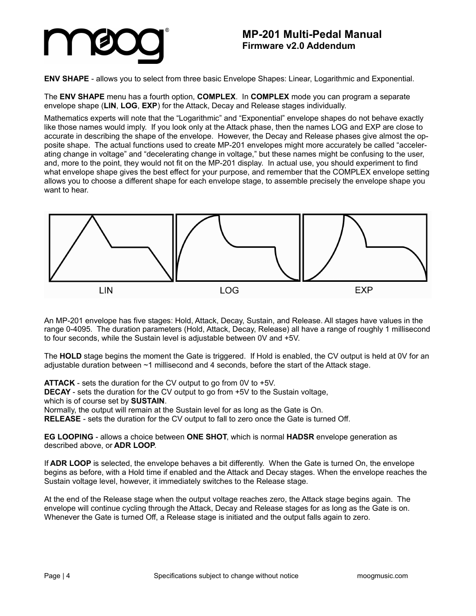 Mp-201 multi-pedal manual | Moog Music MP-201 Multi-Pedal (User's Guide) User Manual | Page 4 / 12
