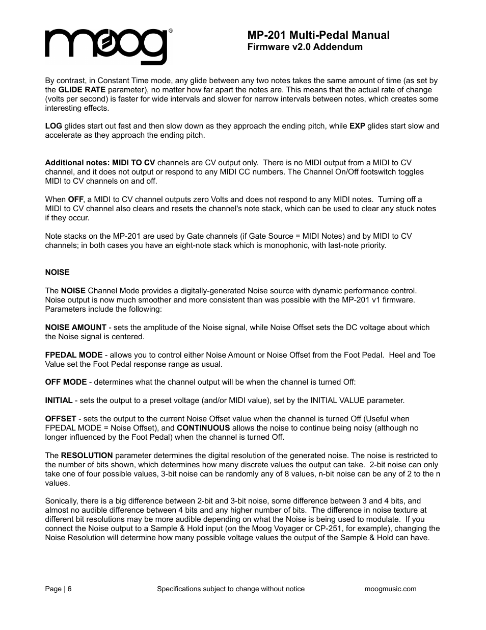 Mp-201 multi-pedal manual | Moog Music MP-201 Multi-Pedal (User's Guide) User Manual | Page 6 / 12