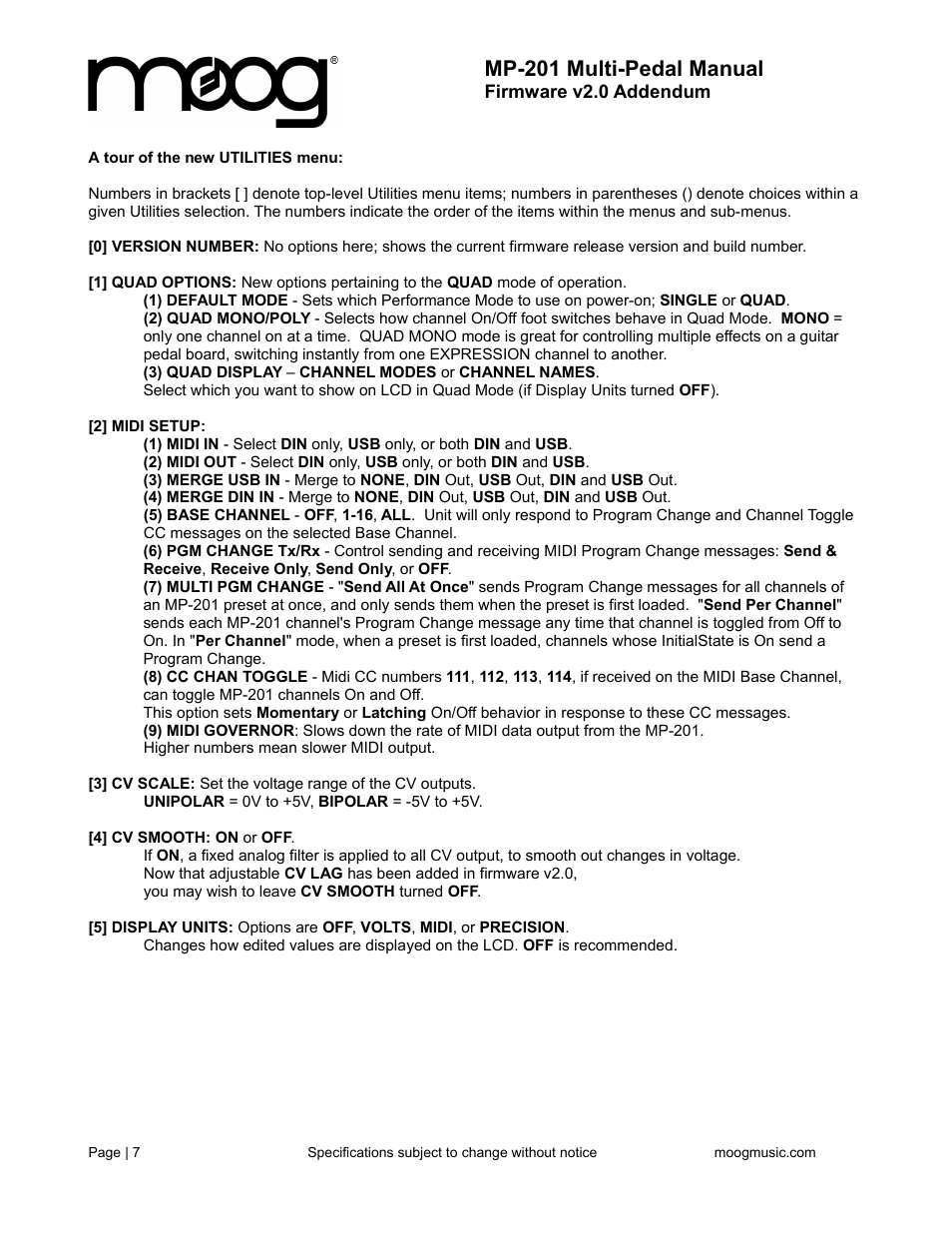 Mp-201 multi-pedal manual | Moog Music MP-201 Multi-Pedal (User's Guide) User Manual | Page 7 / 12
