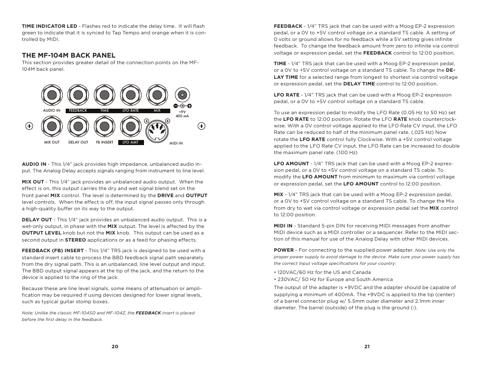 The mf-104m back panel | Moog Music MF-104M Analog Delay User Manual | Page 11 / 15