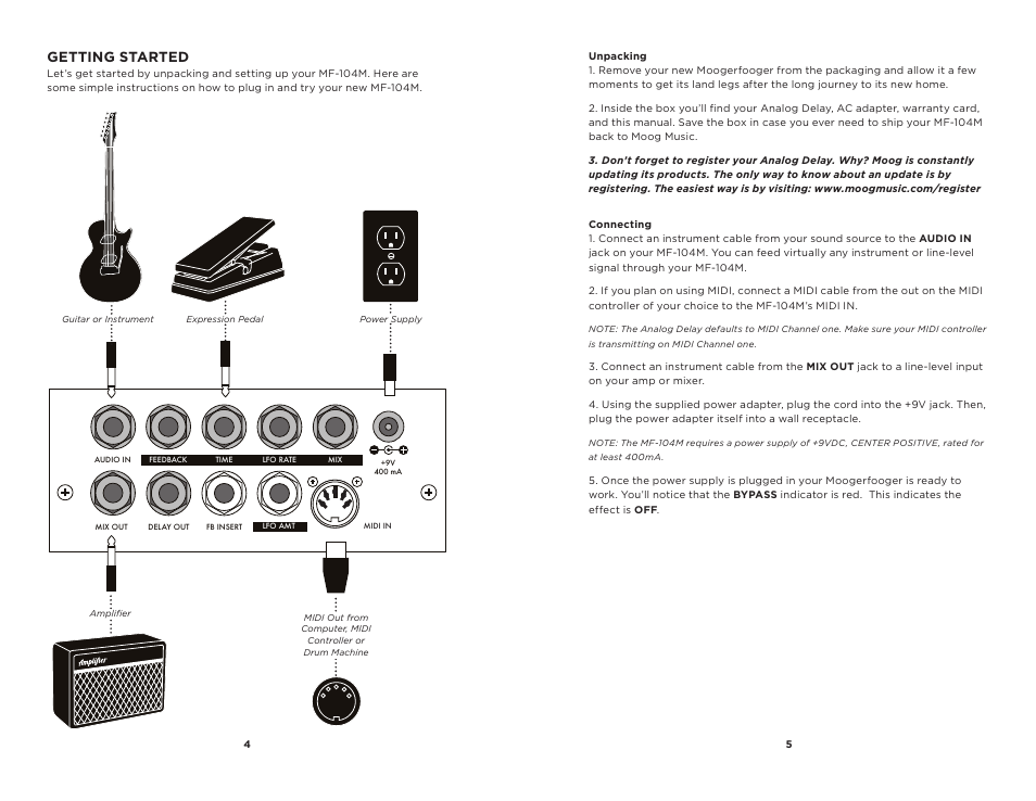 Getting started | Moog Music MF-104M Analog Delay User Manual | Page 3 / 15