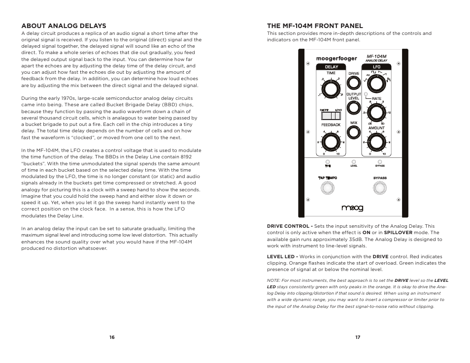 About analog delays, The mf-104m front panel | Moog Music MF-104M Analog Delay User Manual | Page 9 / 15