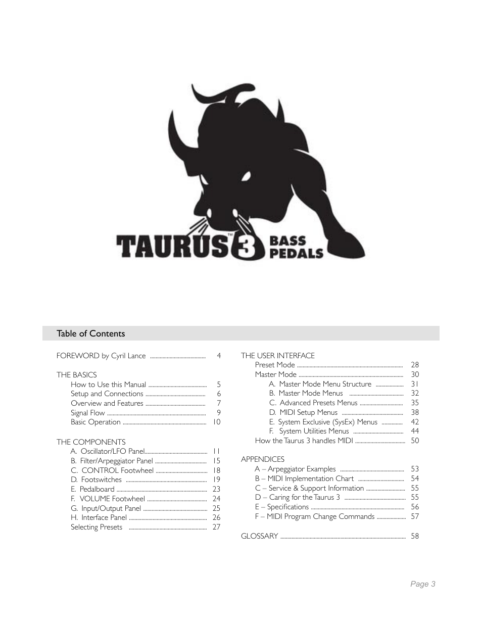 Moog Music Taurus 3 Bass Pedals User Manual | 60 pages