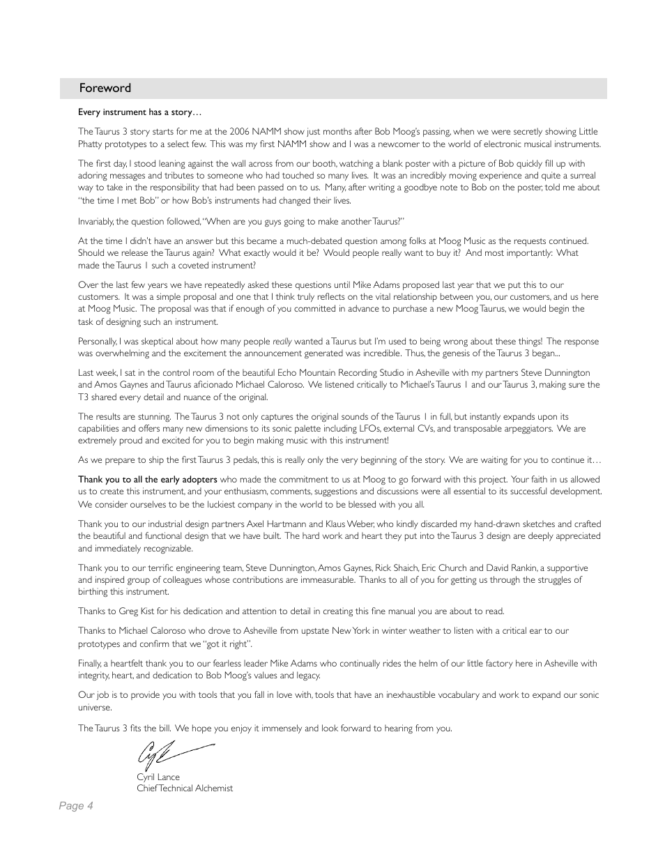 Foreword | Moog Music Taurus 3 Bass Pedals User Manual | Page 2 / 60