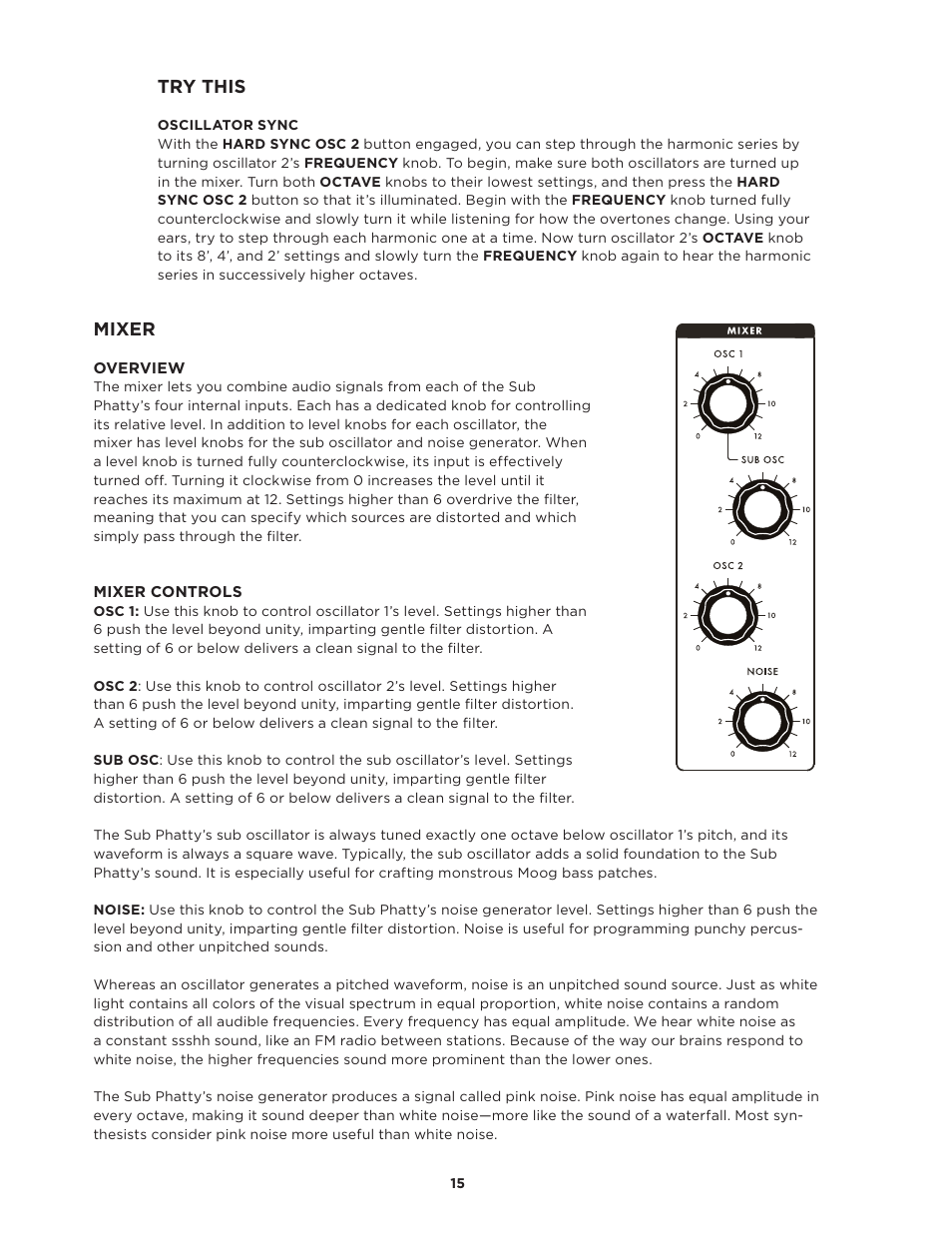 Try this, Mixer | Moog Music SUB PHATTY User Manual | Page 15 / 44