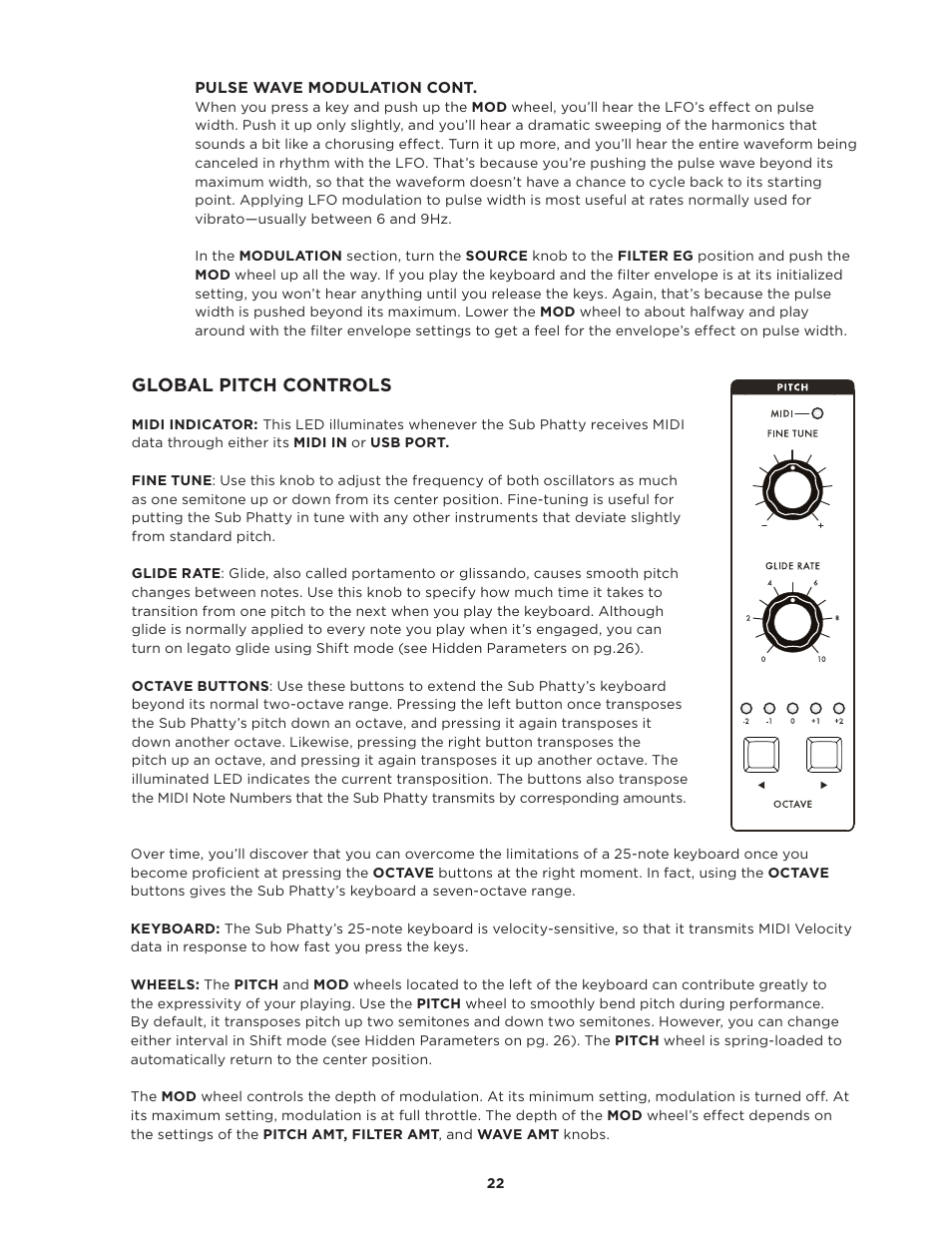Global pitch controls | Moog Music SUB PHATTY User Manual | Page 22 / 44