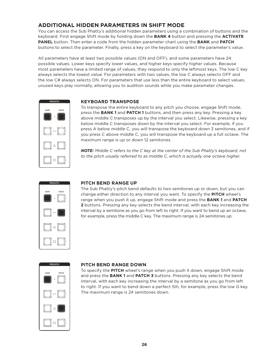 Additional hidden parameters in shift mode | Moog Music SUB PHATTY User Manual | Page 26 / 44