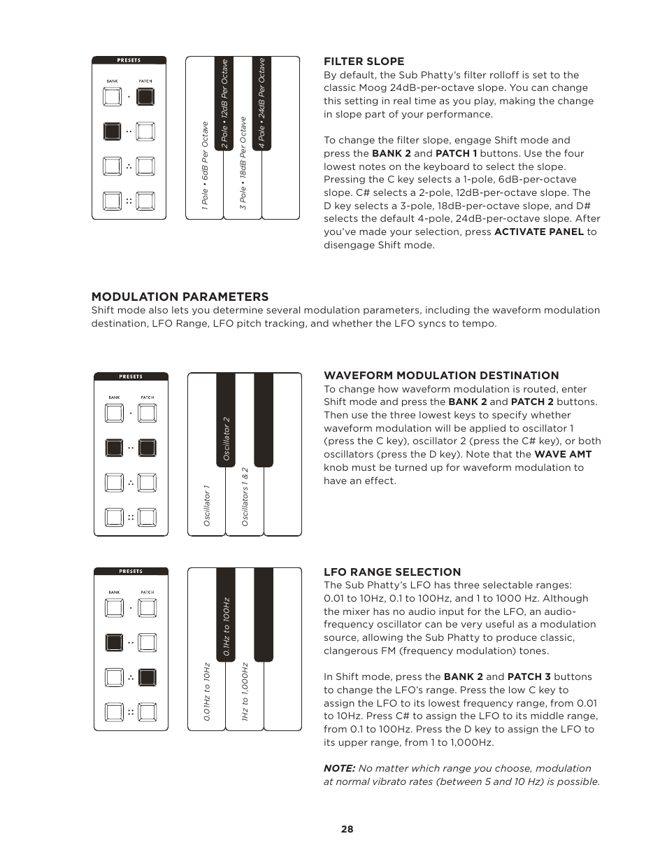 Modulation parameters | Moog Music SUB PHATTY User Manual | Page 28 / 44