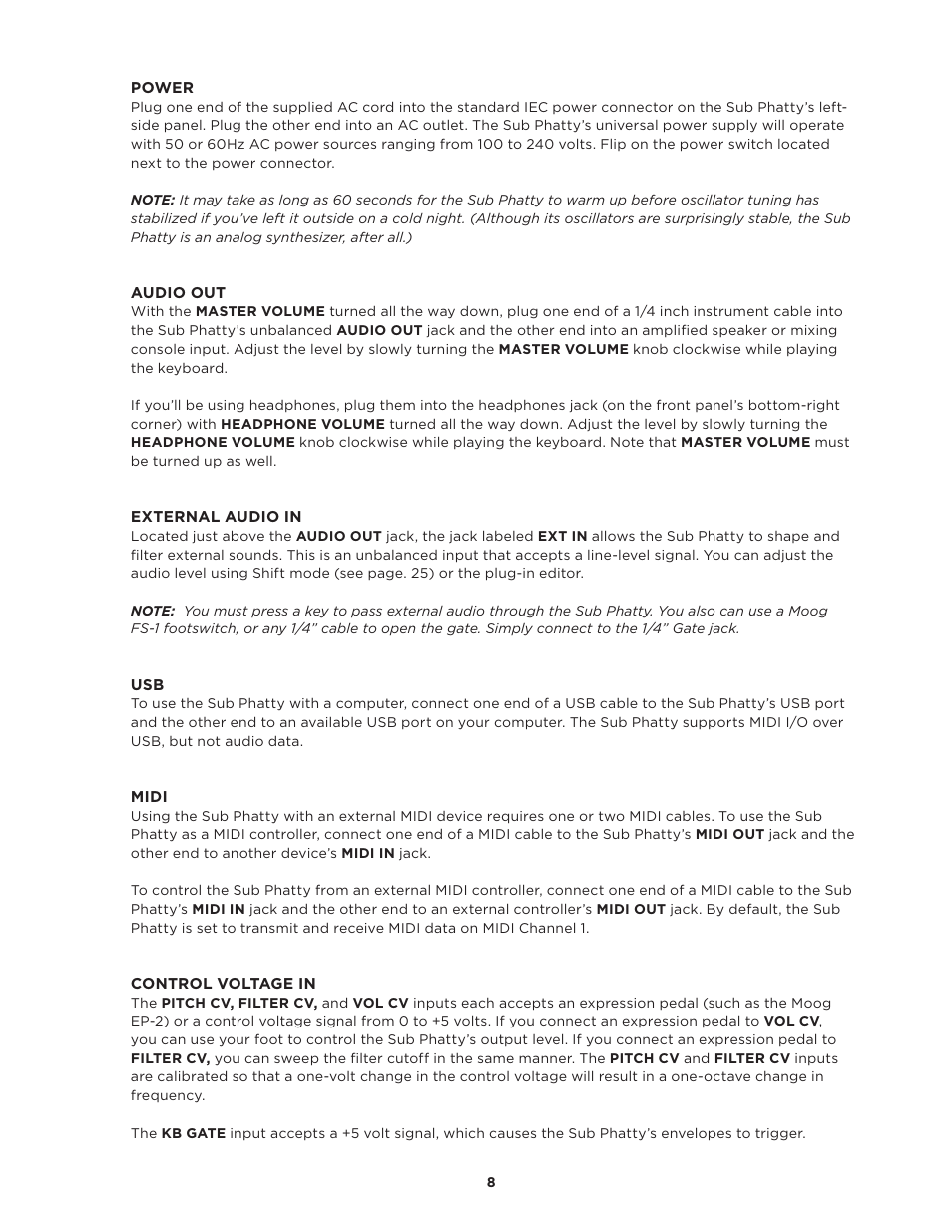 Moog Music SUB PHATTY User Manual | Page 8 / 44