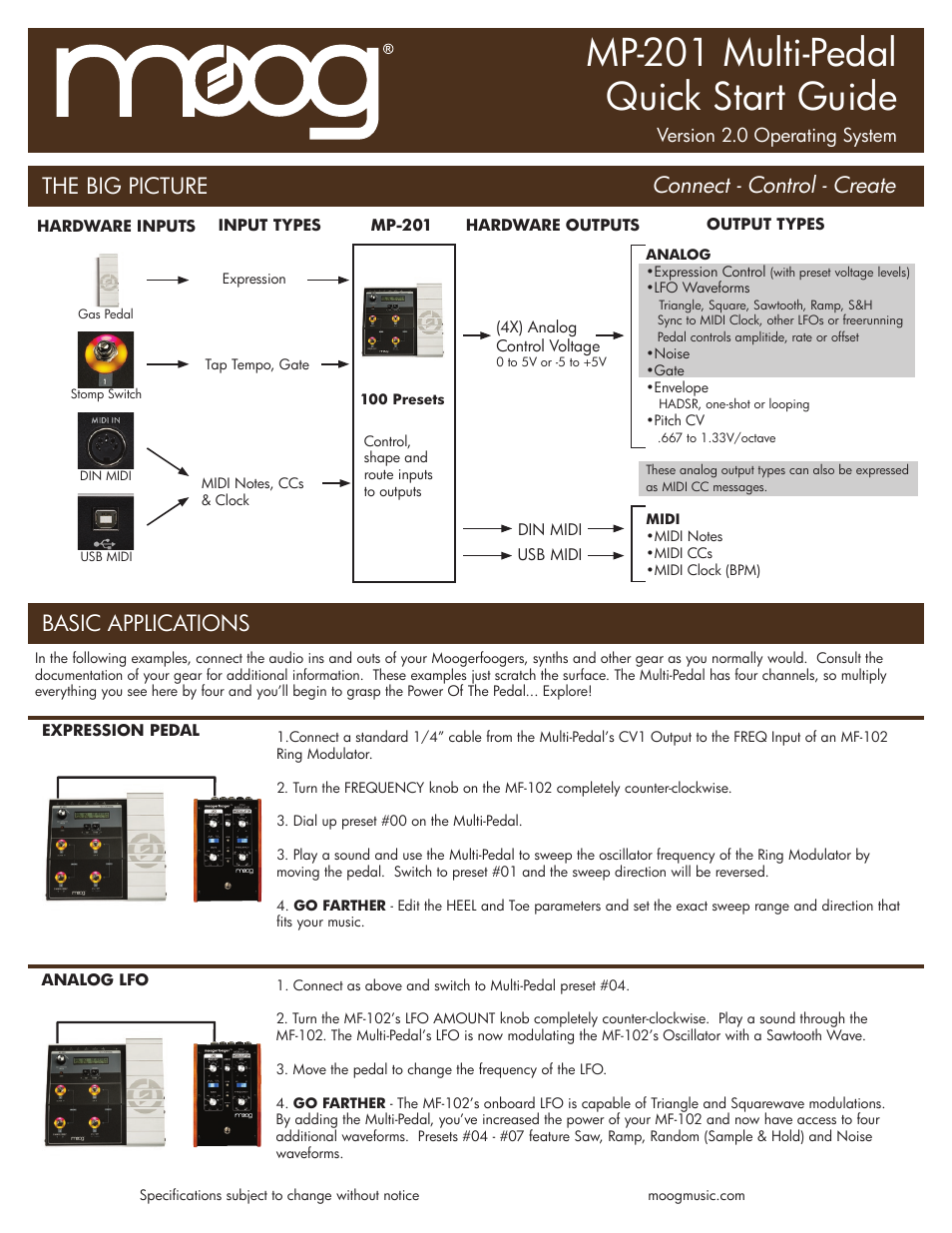 Moog Music MP-201 Multi-Pedal (Quick Start Guide) User Manual | 2 pages