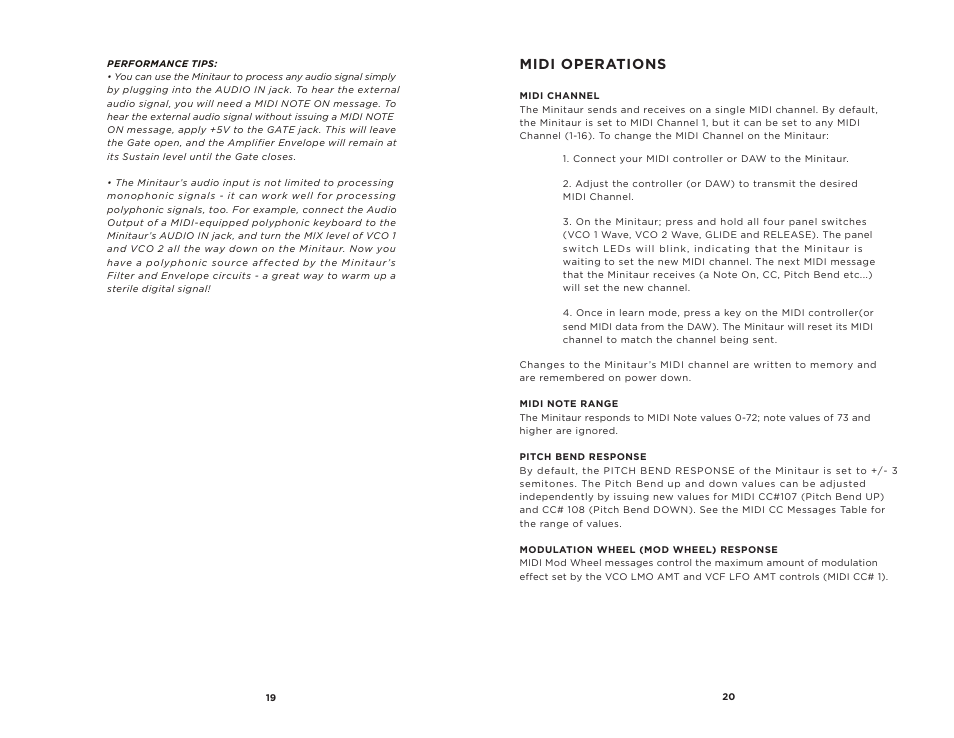 Midi operations | Moog Music MINITAUR User Manual | Page 11 / 20