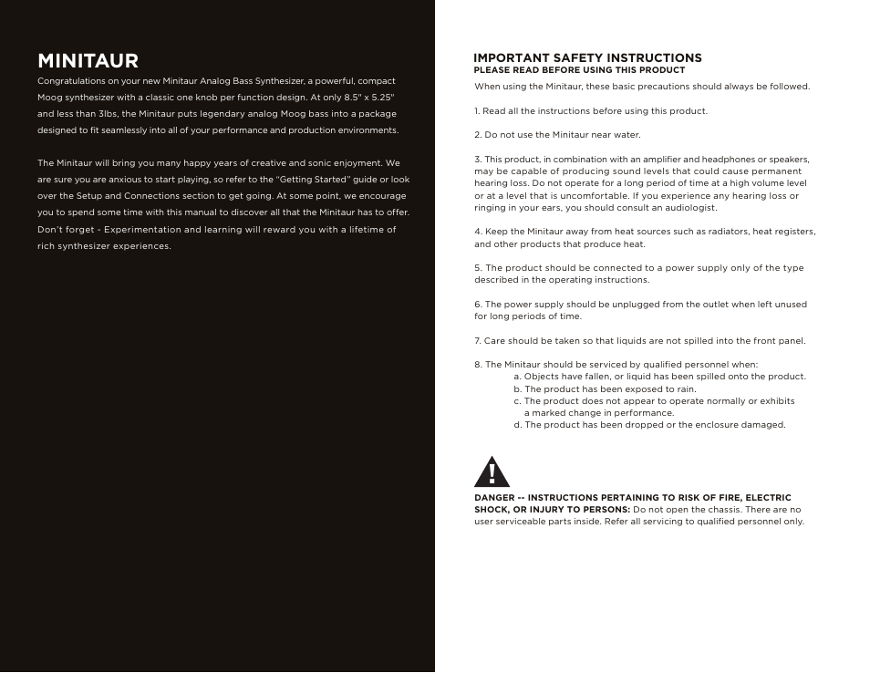 Minitaur | Moog Music MINITAUR User Manual | Page 2 / 20