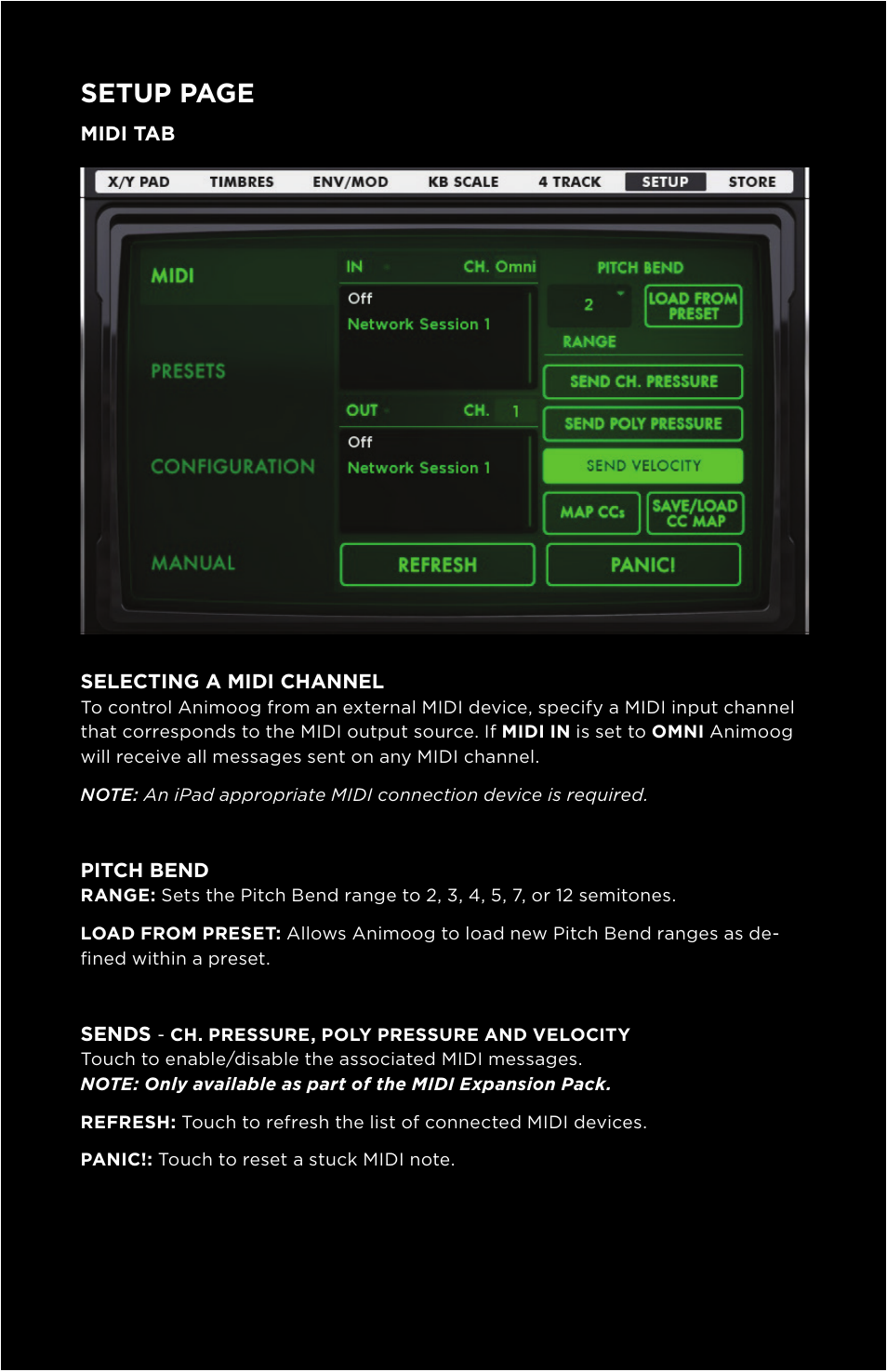 Setup page | Moog Music Animoog for iPhone User Manual | Page 23 / 28