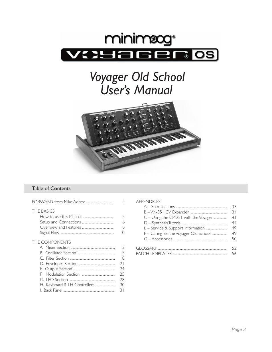Moog Music Voyager Old School User Manual | 57 pages