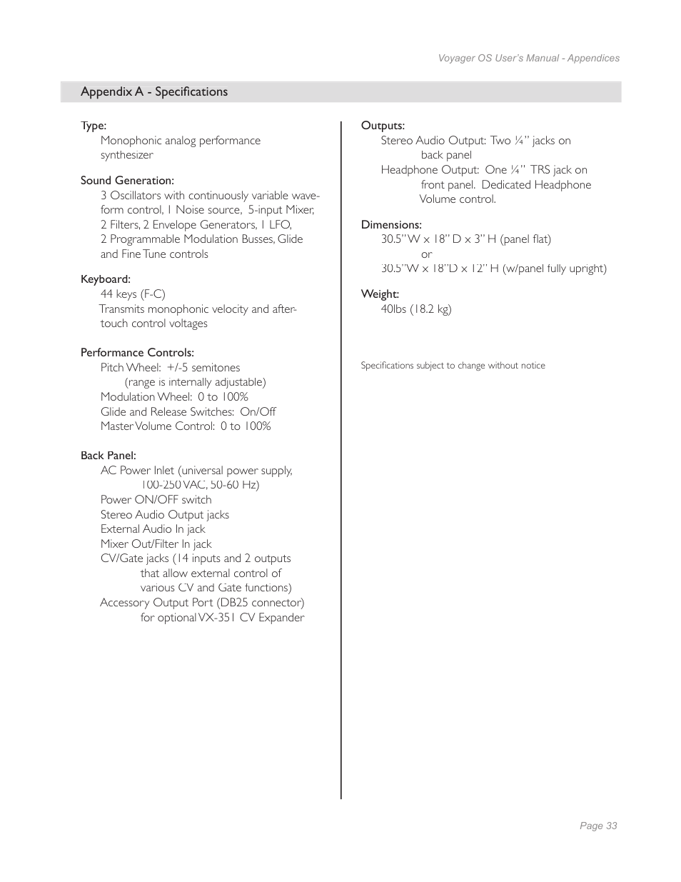 Moog Music Voyager Old School User Manual | Page 31 / 57