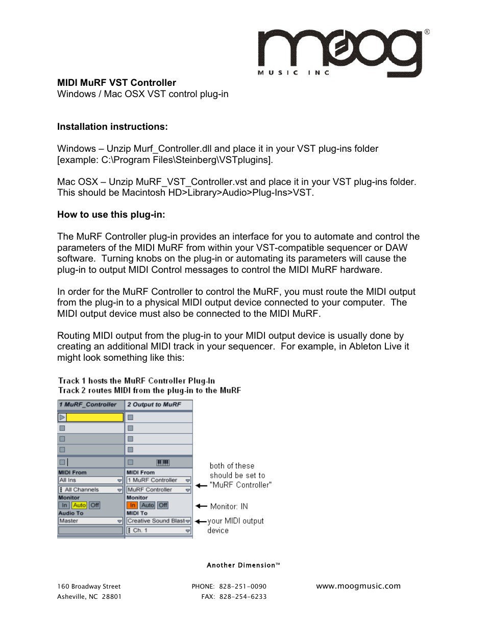 Moog Music VST MuRF Controller User Manual | 4 pages